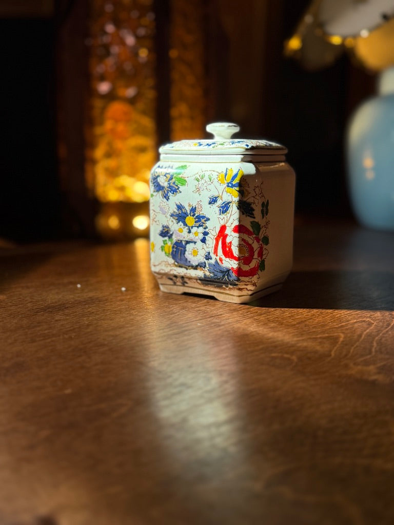 Mid-Century Floral Ceramic Lidded Jar (c. 1940s–1950s)