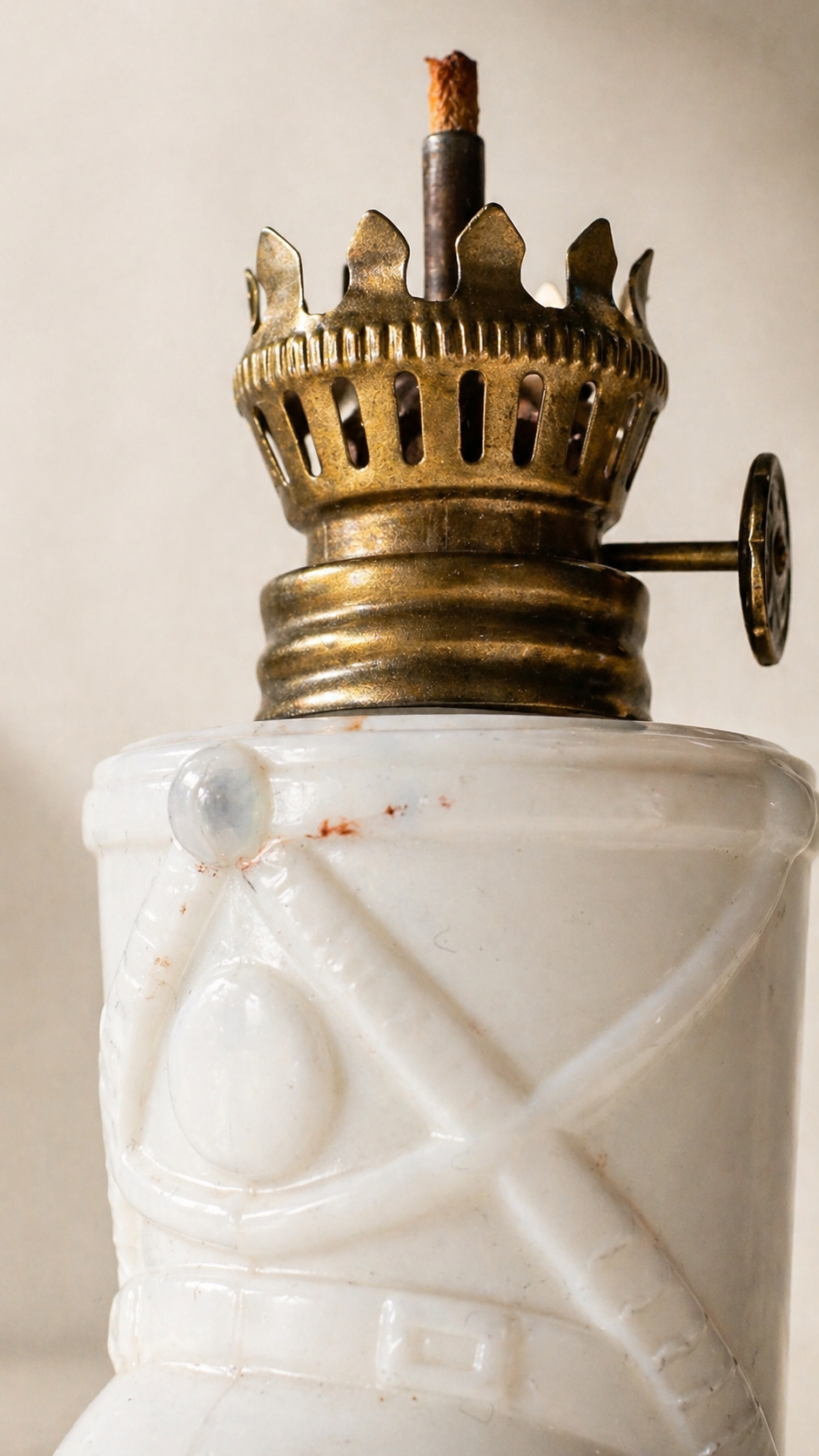 Vintage Milk Glass Tennis Motif Oil Lamp c. 1930s–1950s
