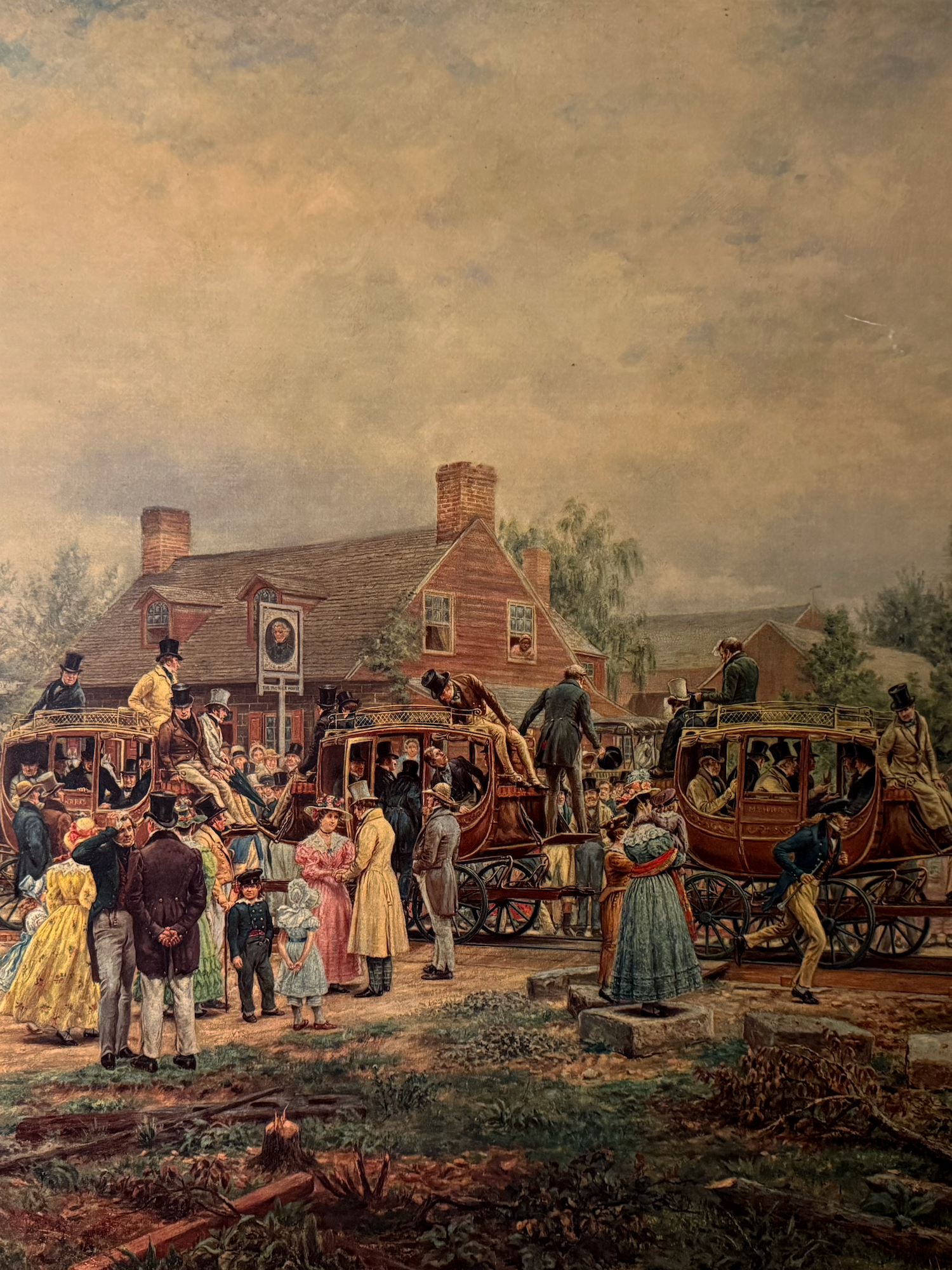 The First Railway Train, Reproduction Print after Edward L. Henry (American, 1841–1919), Original 1892, Framed Mid-20th Century