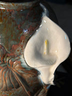 Calla Lilies in Copper Green, Signed Doyle Ceramic Vase