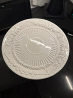 Italian Embossed Whiteware Cake Stand, Harvest Relief, Pedestal Foot, Made in Italy for Over and Back, Contemporary