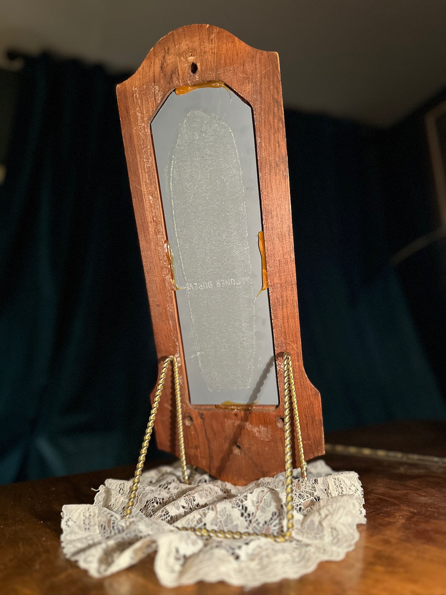 Italian Mirrored Wall Candle Sconce, c. 1950s–1960s | Federal Revival Wood & Brass Candleholder