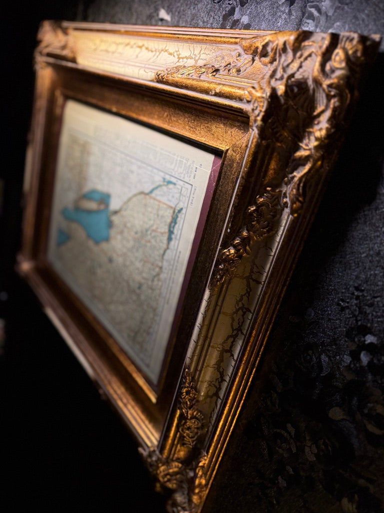 1939 New York State Map from Collier’s World Atlas in Ornate Gilt Frame