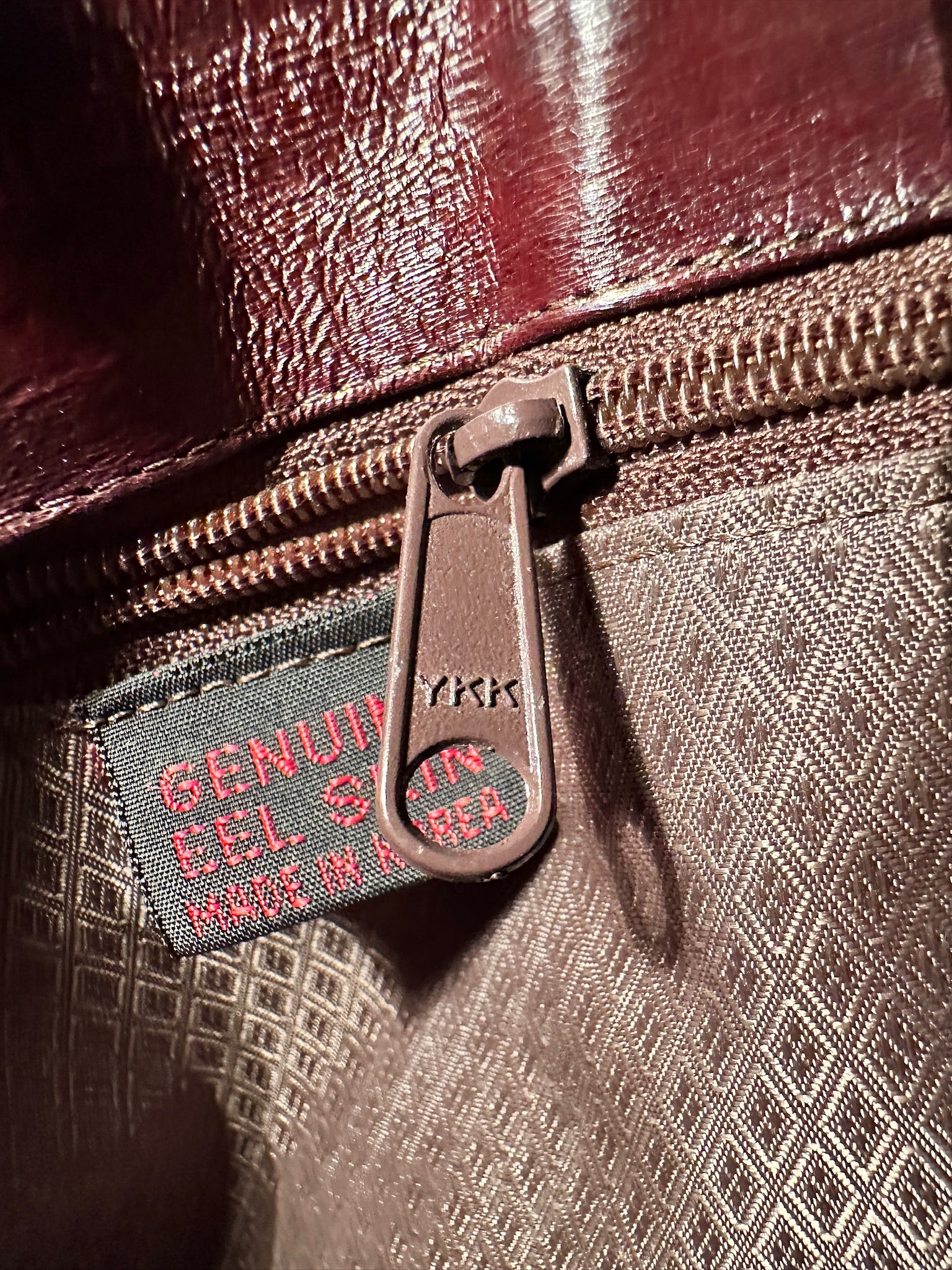 Burgundy Genuine Eel Skin Shoulder Bag, c. 1970s