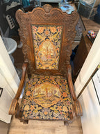 c.1870 French Renaissance Revival Carved Armchair with Antique Needlepoint