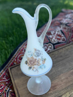 Frosted White Glass Ewer with two Matching Cordial Goblets
