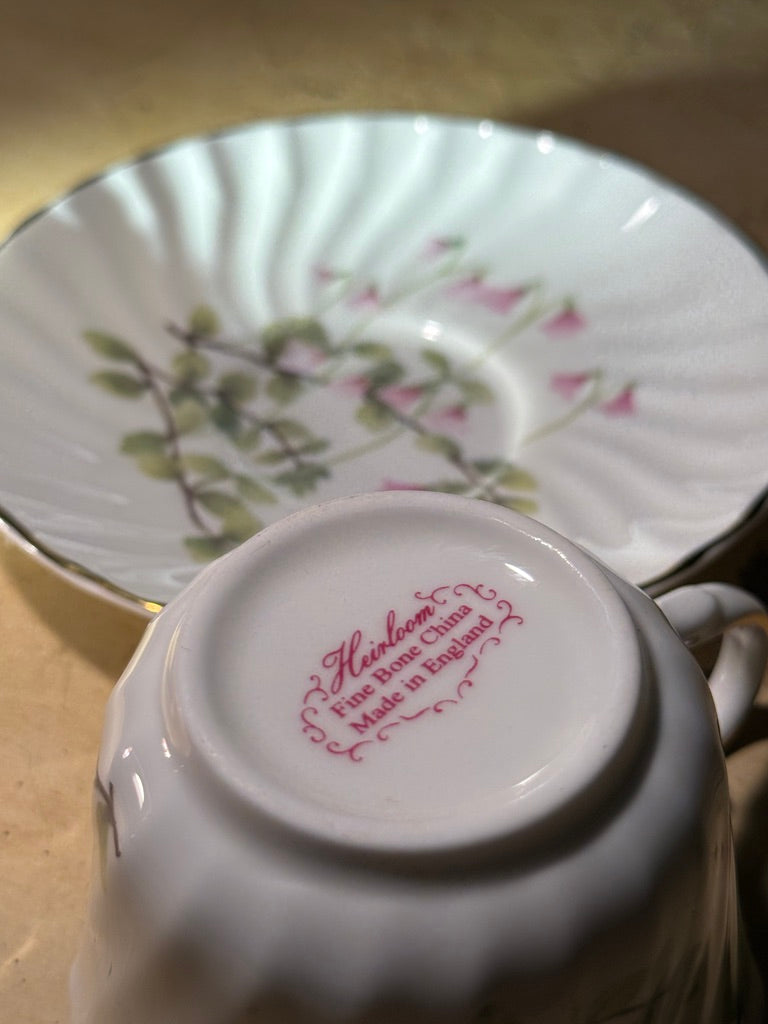 Heirloom Fine Bone China Teacup & Saucer, England (c. 1970–1985)