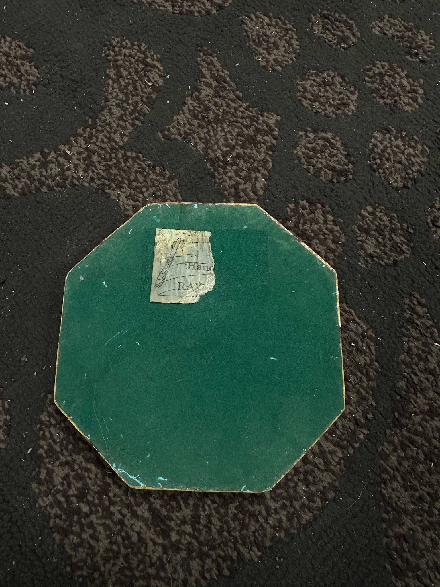 French Parquetry Wood Trivet, c. 1960s | Geometric Cube Inlay Hot Plate