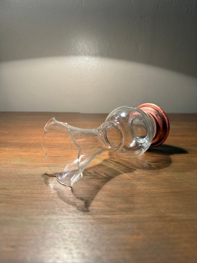 Hand-Blown Glass Bud Vase with Acid-Etched Motif & Solid Brass Base, c. 1920s–1940s