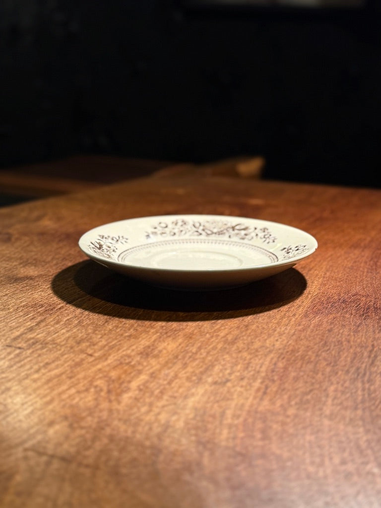 Mid-Century American Black Transferware Plate & Saucer Set | 1940s–50s USA Ironstone (3 Piece)