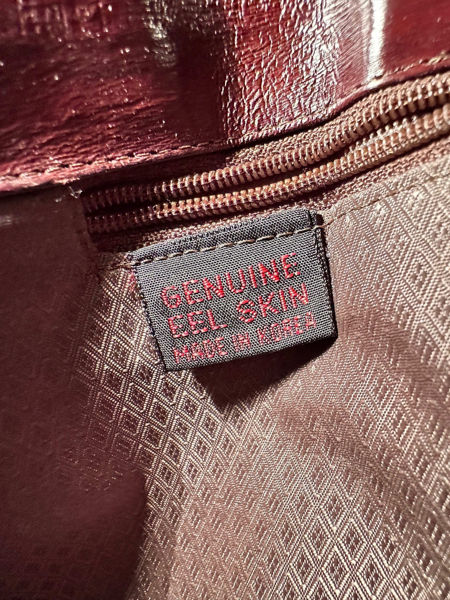 Burgundy Genuine Eel Skin Shoulder Bag, c. 1970s