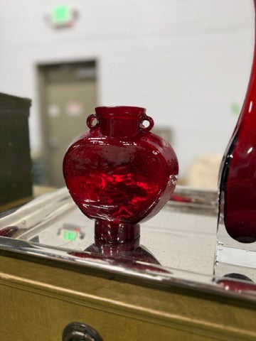 Ruby Crackle Glass Moon Flask, Chinese-Taste Applied Ring Handles, c. 1950–1970