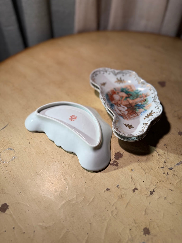 Set of 3 Hand-Painted Japanese Porcelain Trinket Dishes (c. 1935–1955)