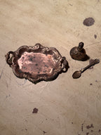 Antique Rococo Copper Vanity Tray & Miniature Scent Bottle c. 1890–1930