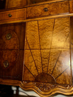 1930s Art Deco Waterfall Sideboard by Johnson Furniture Co. | Walnut Sunburst Buffet