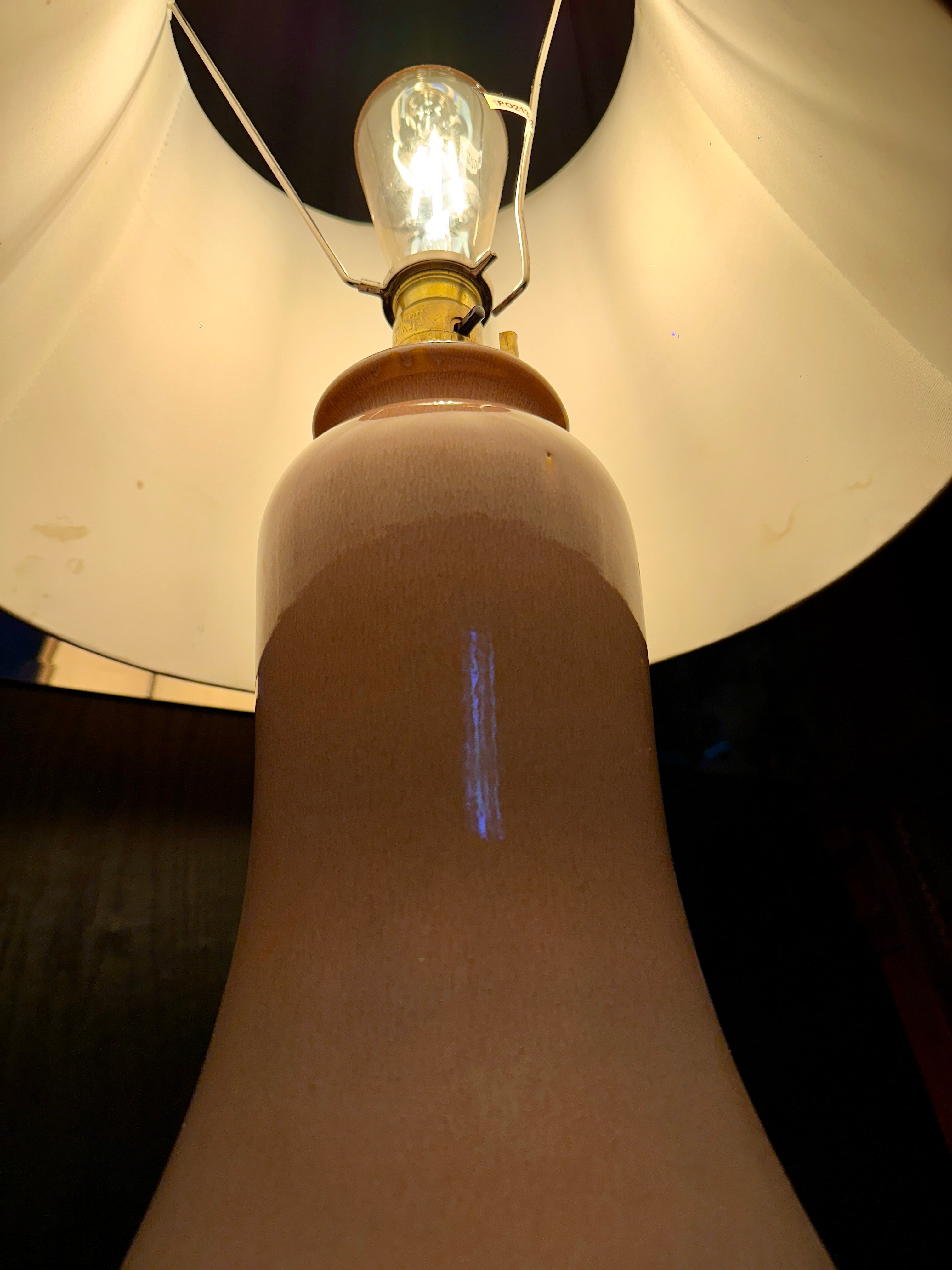 Vintage Textured Ceramic Table Lamp with Neutral Shade | Mid-Century Studio Pottery Lamp