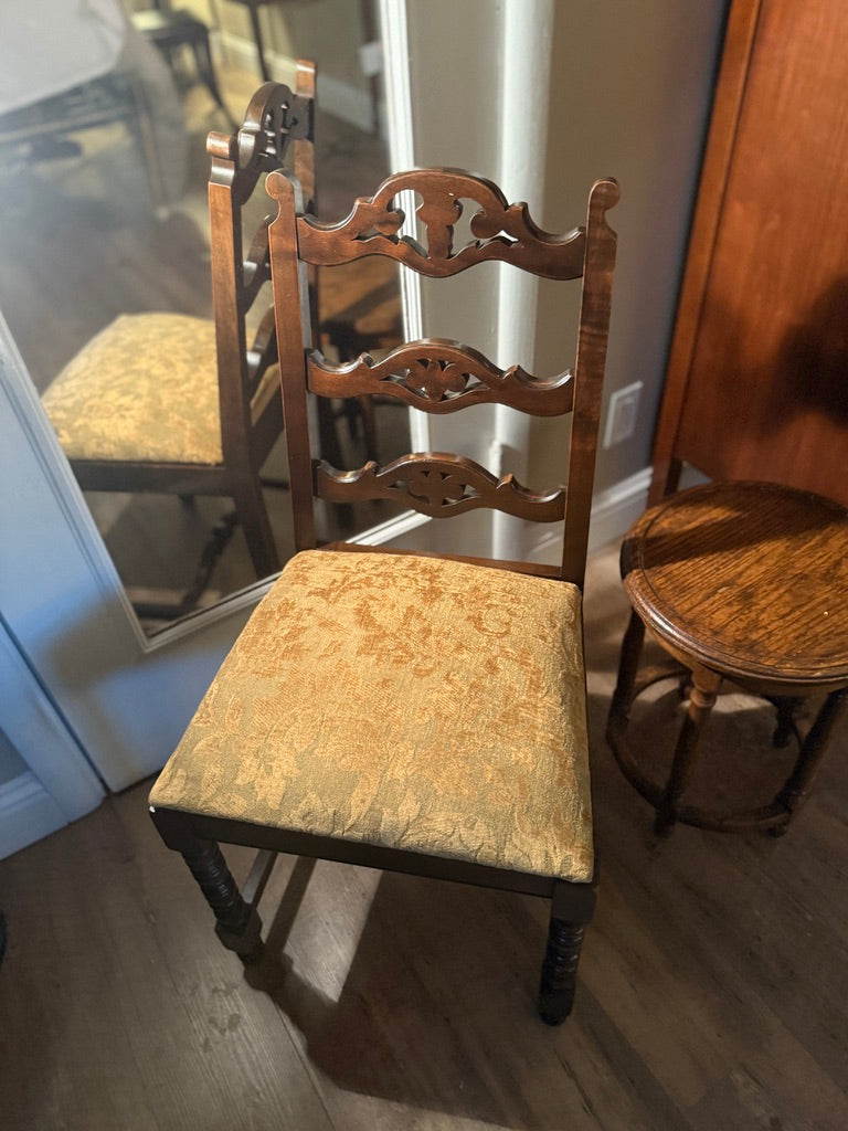 Refurbished English Oak Side Chair – Early 20th Century Carved & Upholstered