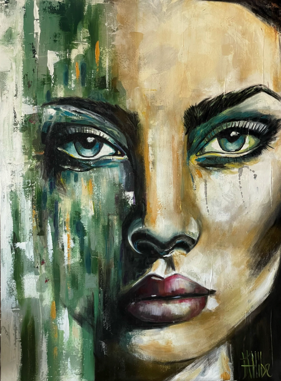 Kat Allibe, Emerald Resolve, original mixed media on canvas