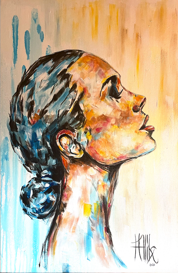 Kat Allibe, Awakening to Love, Elara, original acrylic on canvas