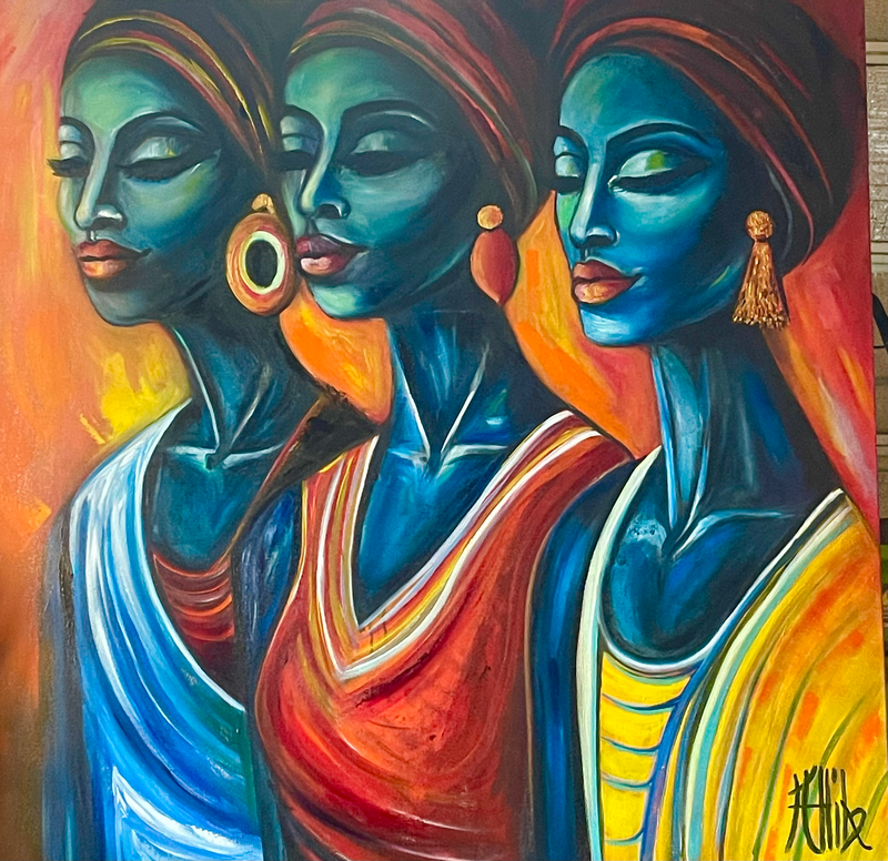Kat Allibe, The Three Flames of Ascension, original mixed media on canvas