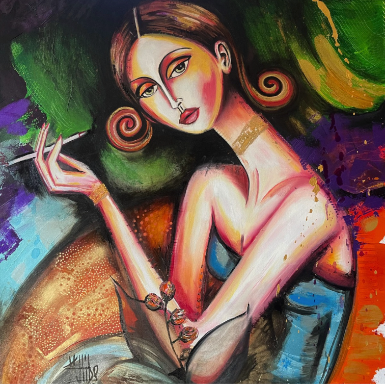 Kat Allibe, Threadwalker, original mixed media on canvas