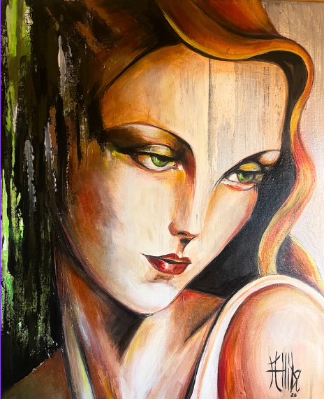 Kat Allibe, Seraphelle the Quiet Witness, original acrylic on canvas