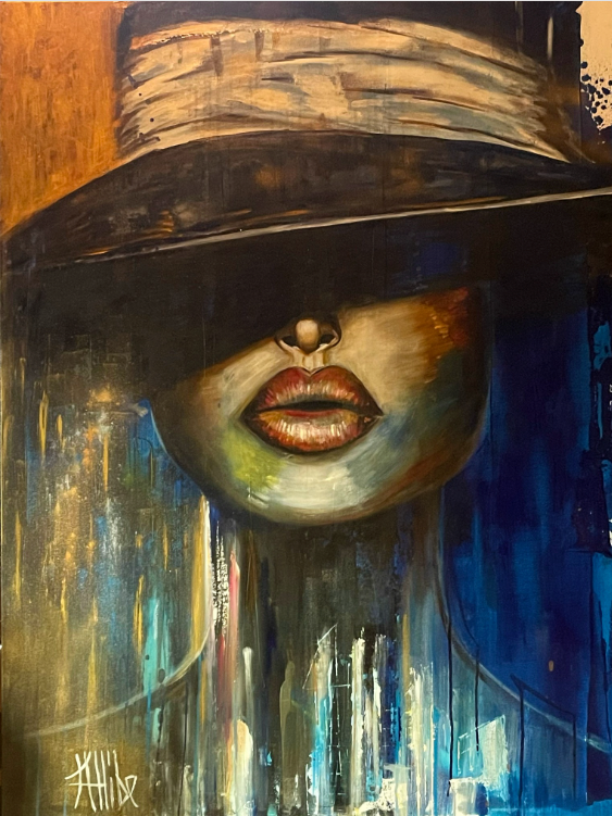 Kat Allibe, Aurelia, original mixed media on canvas with gold