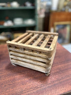 Vintage Slatted Wood Crate Basket with Rope Beckets, c. 1920–1955