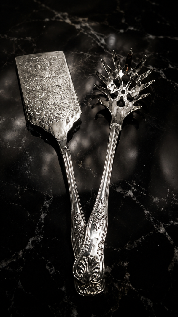 Vintage Silver-Plated Pasta Serving Set, Boxed Spaghetti & Lasagna Servers