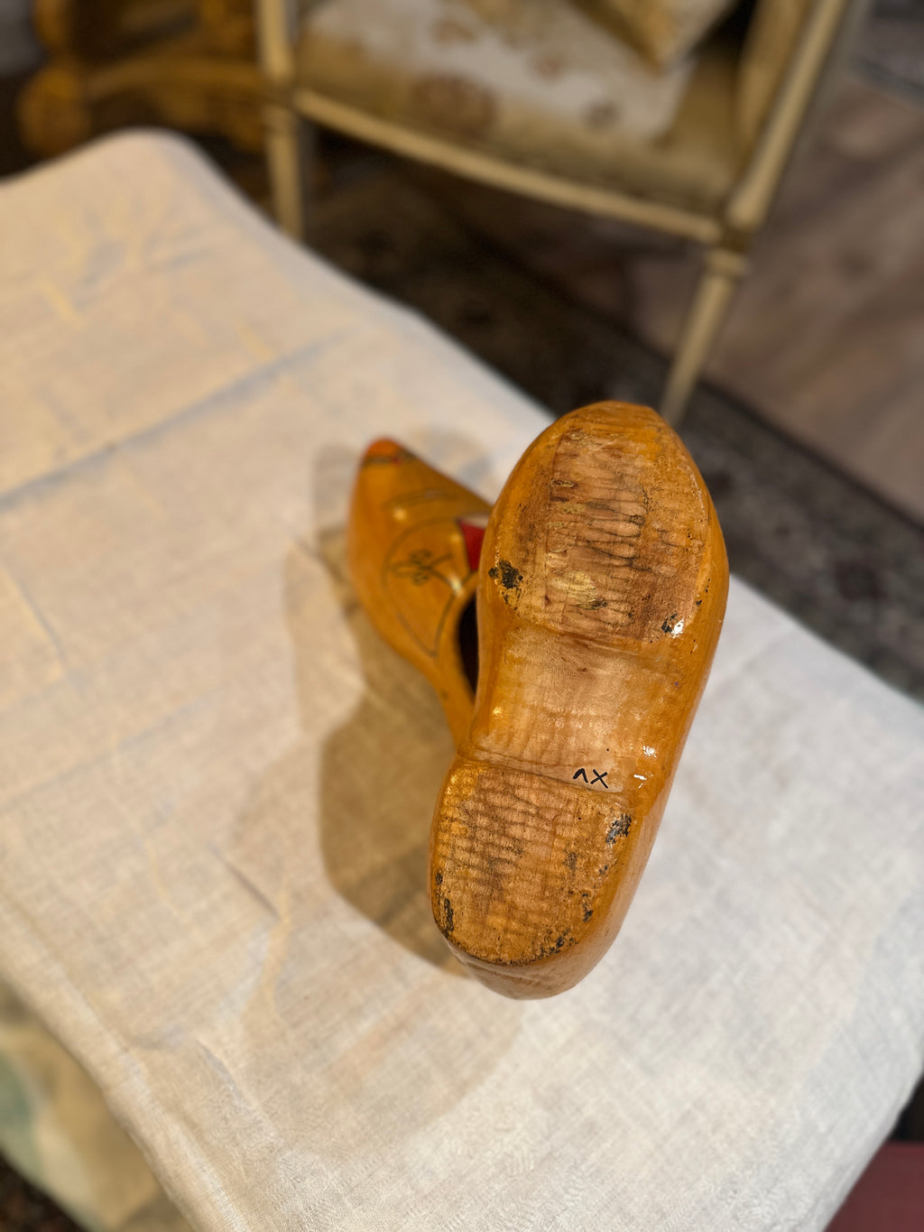 Vintage Painted Dutch Wooden Clogs, Size 22.5 cm, c. 1950s–1970s