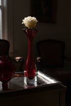 Vintage Ruby Red Art Glass Bud Vase with Clear Pedestal Base, c. 1960s–1980s