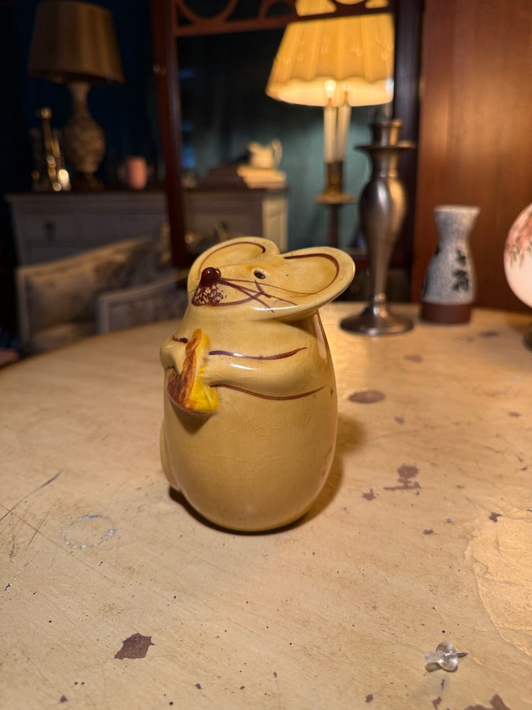 Vintage Ceramic Mouse Salt or Pepper Shaker, c. 1940s–1950s