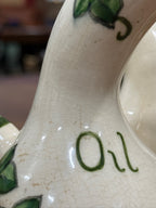 Vintage Mid Century Ceramic Oil and Vinegar Cruet with Hand-Painted Ivy c 1950s