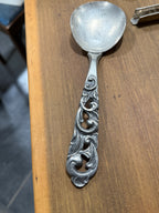 Scandinavian Tinn Pewter Serving Spoon with Openwork Acanthus Handle