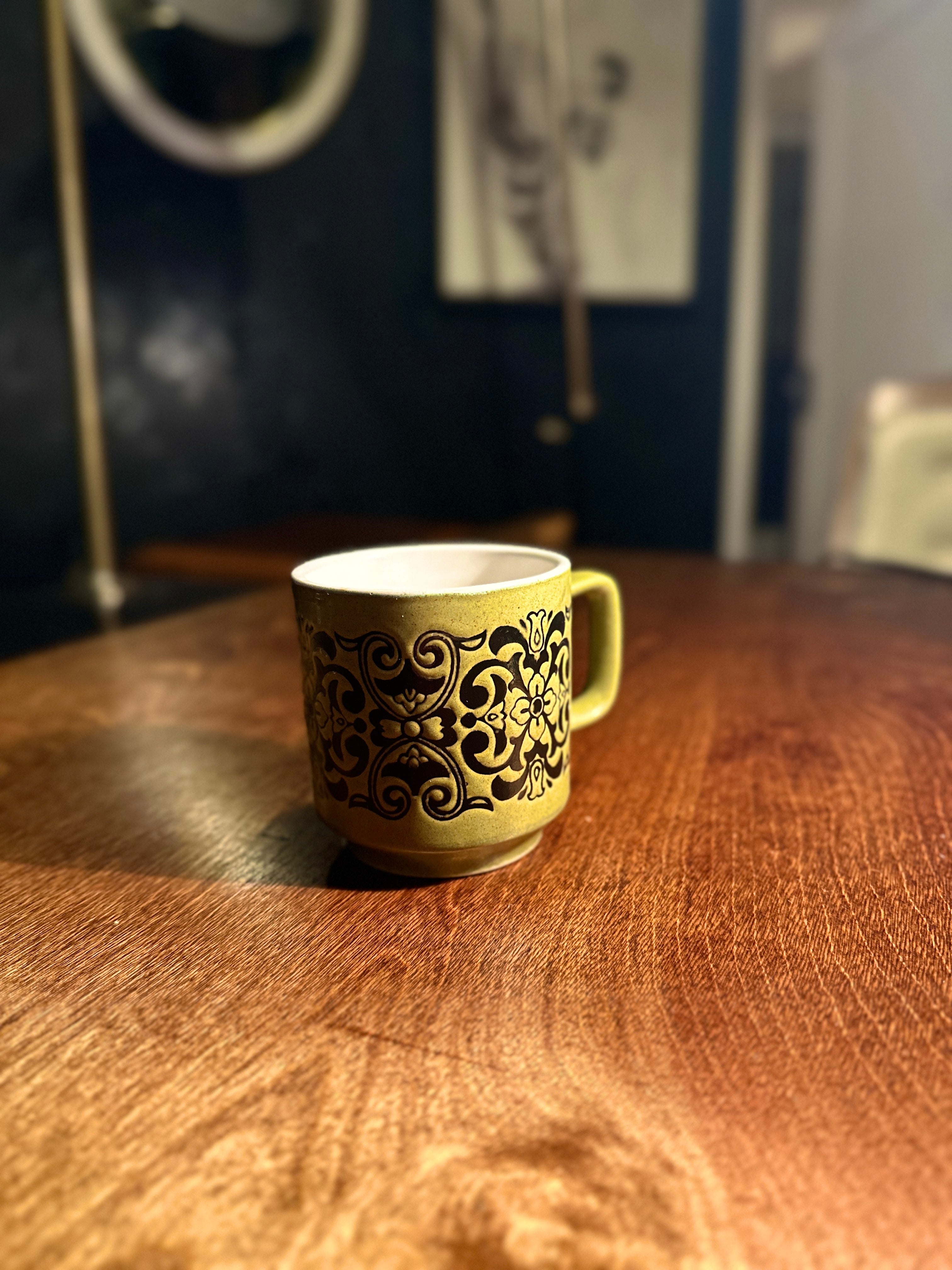 Vintage Studio Pottery Mug with Raised Floral Motif | Mid-Century Earth Tone Stoneware