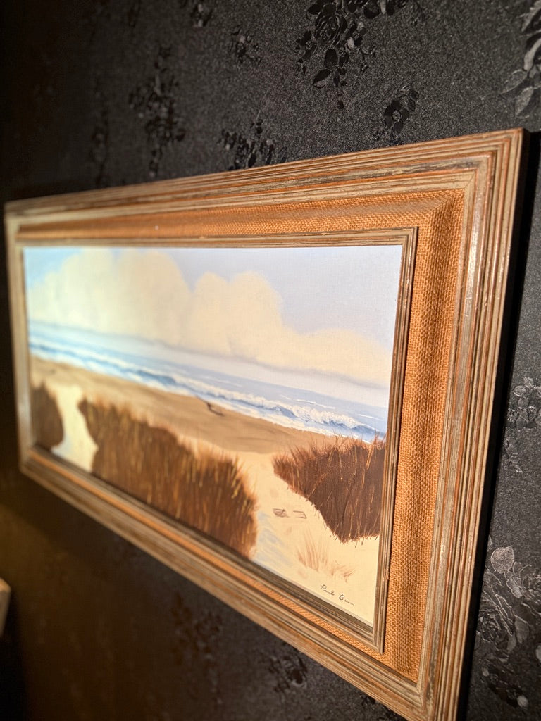 Mid-Century Coastal Landscape Oil Painting by Paula Beam | Framed Seascape on Canvas