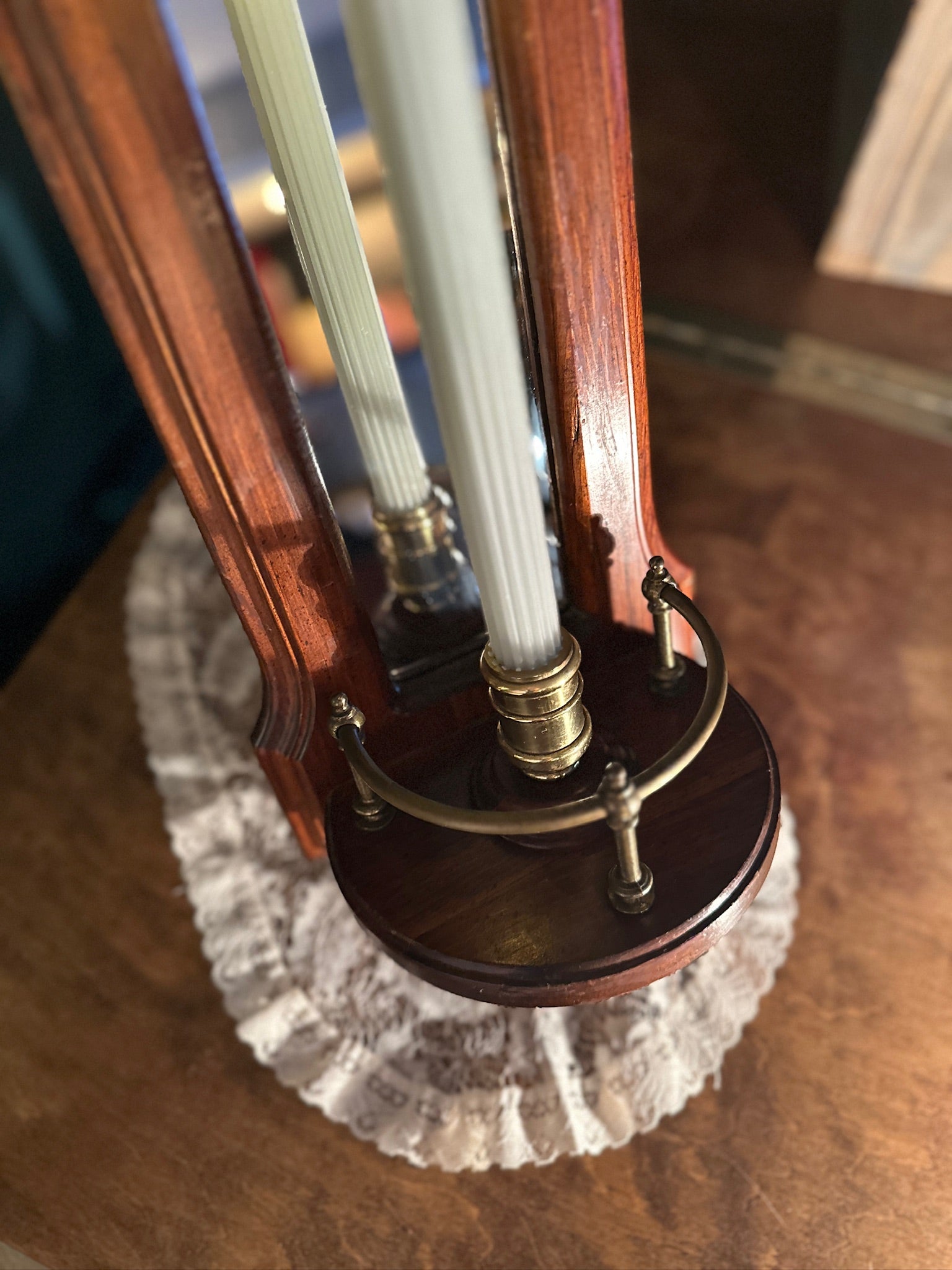 Italian Mirrored Wall Candle Sconce, c. 1950s–1960s | Federal Revival Wood & Brass Candleholder