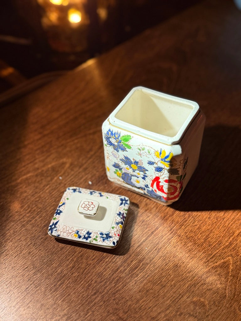 Mid-Century Floral Ceramic Lidded Jar (c. 1940s–1950s)