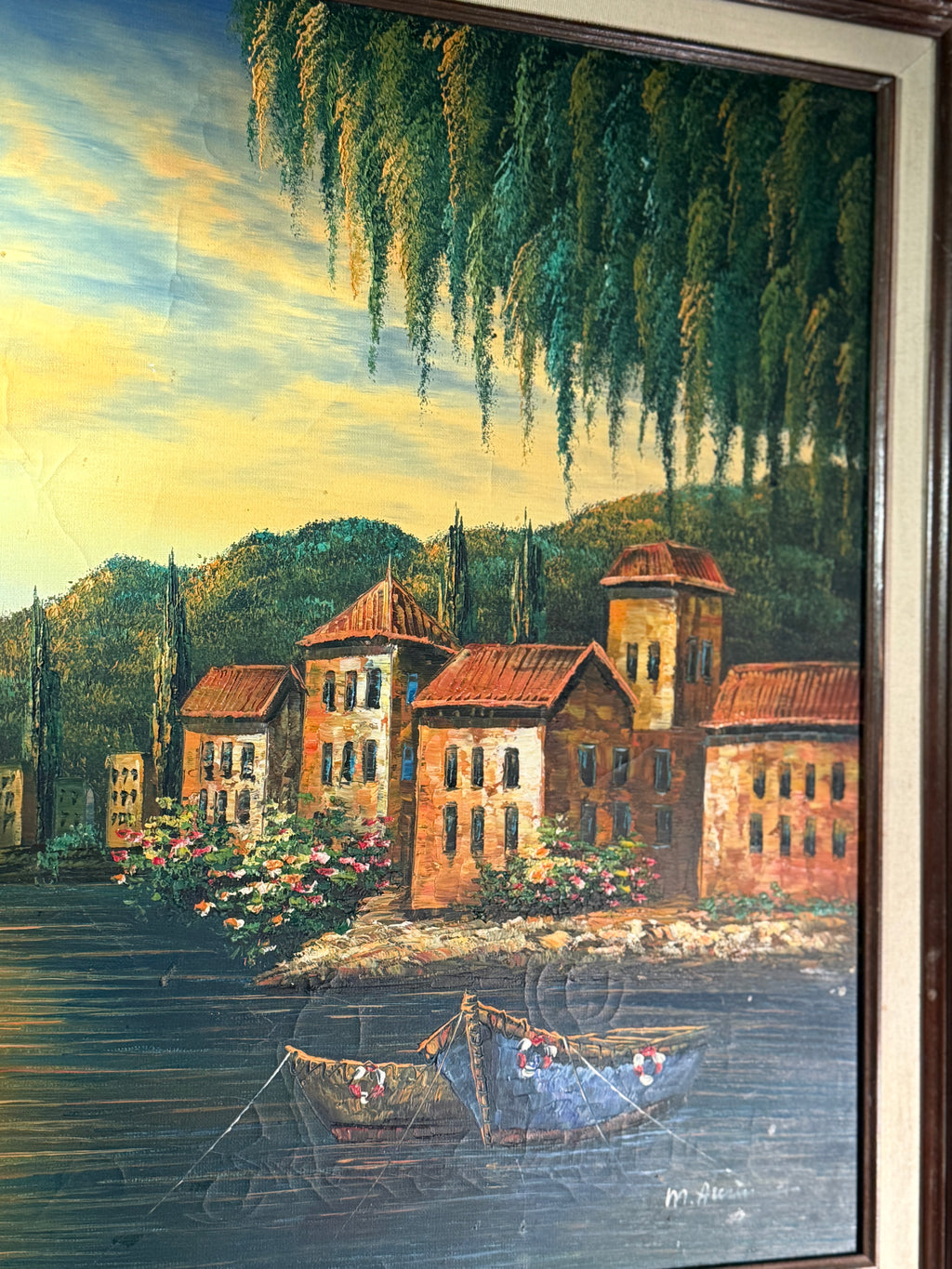 Vintage Mediterranean Harbor Oil Painting Signed M Austin