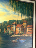 Vintage Mediterranean Harbor Oil Painting Signed M Austin