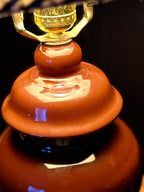 Vintage Brown Ceramic Table Lamp with Checkered Shade | Classic Study & Library Lamp