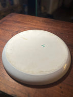 Open-Sponge Blue Rim Plate in Cream Earthenware, Deeply Aged Crazing, Unglazed Base with a Painted Decorator's Tally, c. 1880–1905