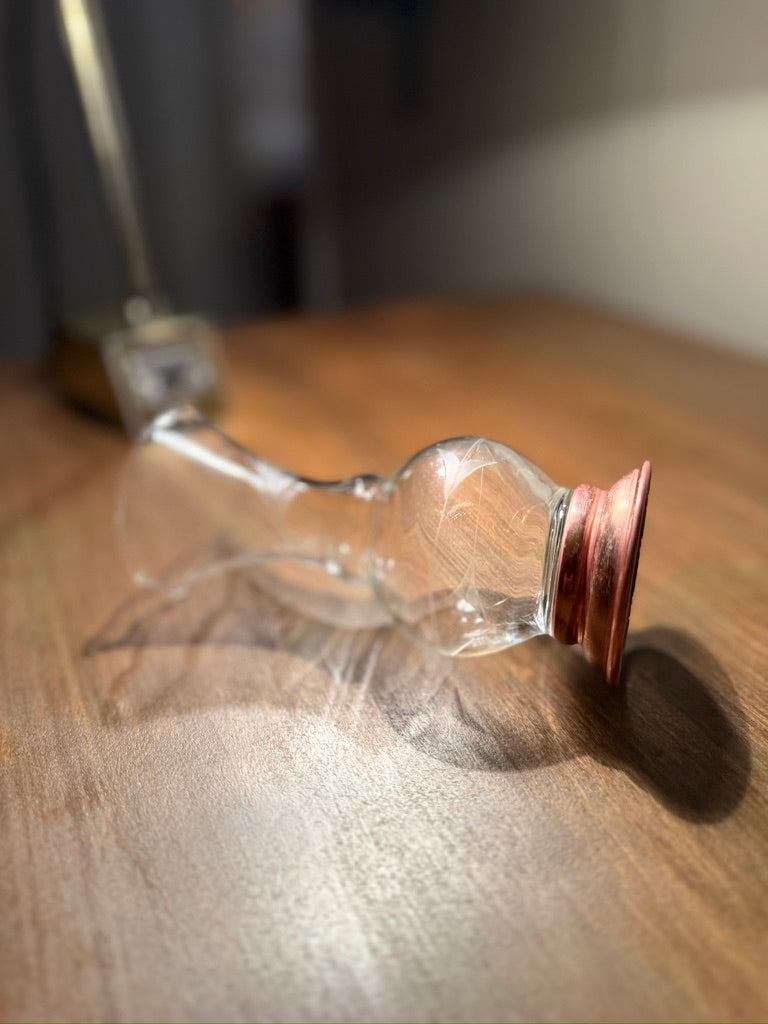 Hand-Blown Glass Bud Vase with Acid-Etched Motif & Solid Brass Base, c. 1920s–1940s