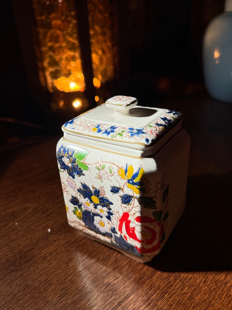 Mid-Century Floral Ceramic Lidded Jar (c. 1940s–1950s)