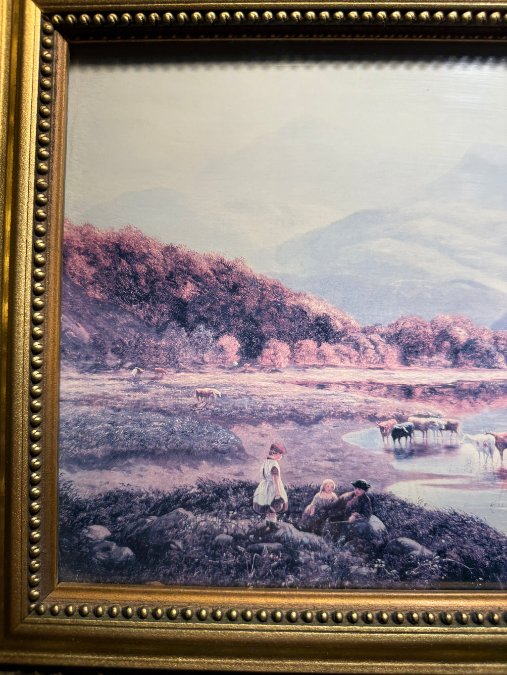 Antique Pastoral Landscape Chromolithograph (c. 1890–1910) | Ornate Gilt Framed Print