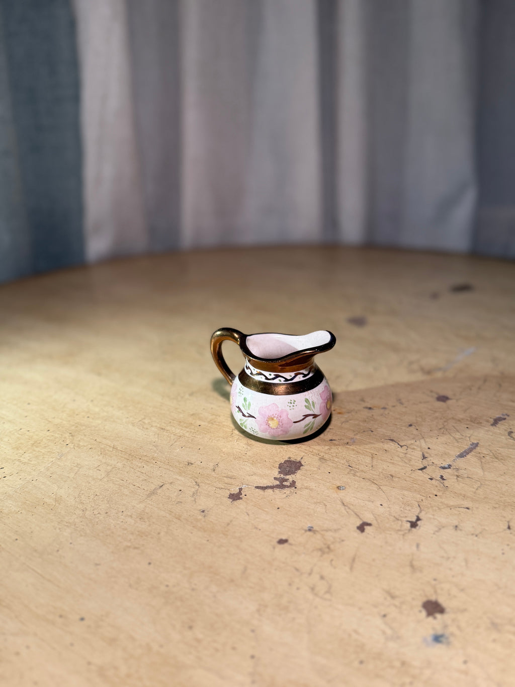 Miniature Hand Painted Pottery Carafe Floral Vintage
