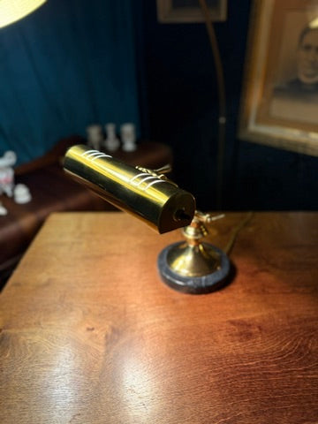 Vintage Brass Piano or Desk Lamp with Marble Base, Art Deco–Early Modern, c. 1925–1945