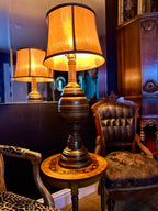 Vintage Turned Wood Table Lamp with Paneled Shade | Traditional Mid-Century Accent Lamp