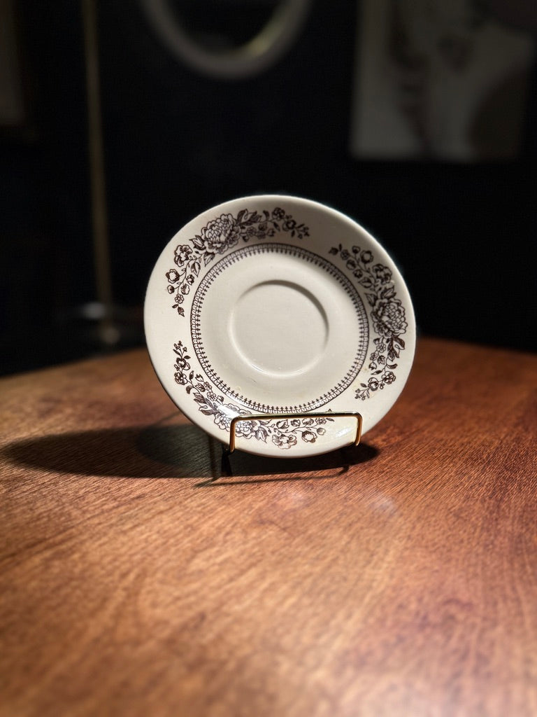 Mid-Century American Black Transferware Plate & Saucer Set | 1940s–50s USA Ironstone (3 Piece)