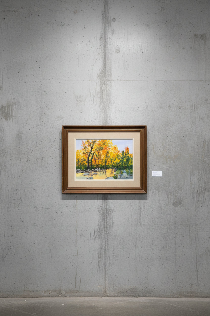 Vintage Impasto Autumn Creek Landscape Oil Painting